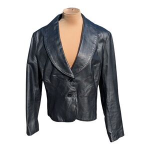 Yvonne & Marie Women's Black Lamb Leather Blazer Jacket Size Large Collared VTG